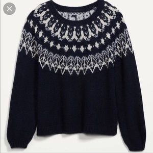 Balloon Sleeve Navy Fair Isle Sweater